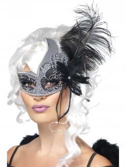 Benátská maska Colombina - černo-stříbrná